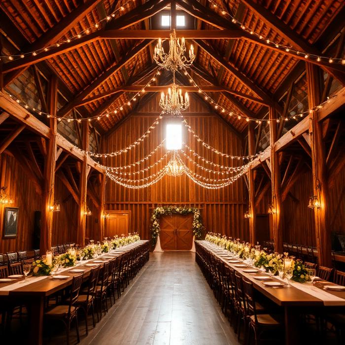 Salão rústico decorado para recepção de casamento